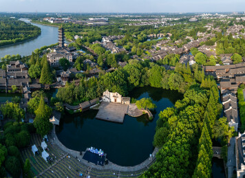 浙江宁波桐乡乌镇西栅古镇江南水乡航拍