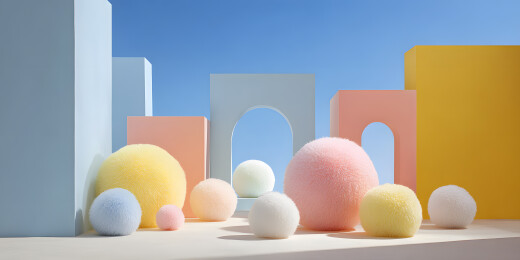 多彩几何形与毛绒球的组合