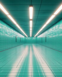 荧光下的瓷砖隧道