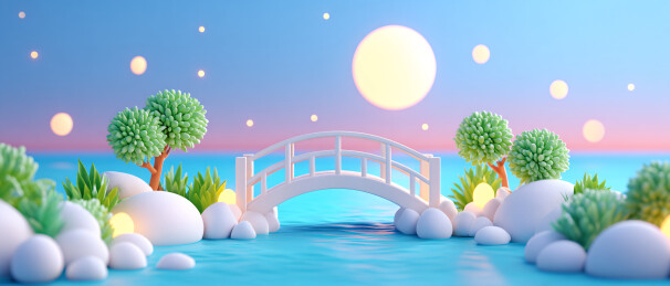 3d卡通圆月小桥流水