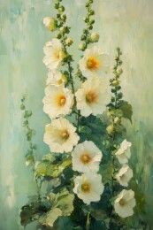 白色花朵与绿叶的绘画