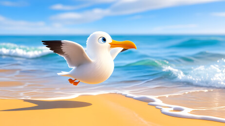海滩上胖海鸥的趣味形象