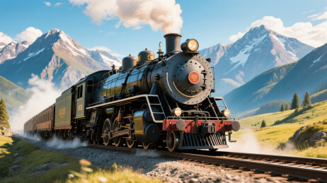 蒸汽火车穿越山景