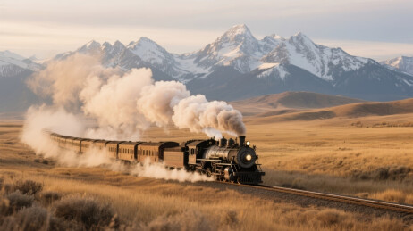 蒸汽火车穿越草原