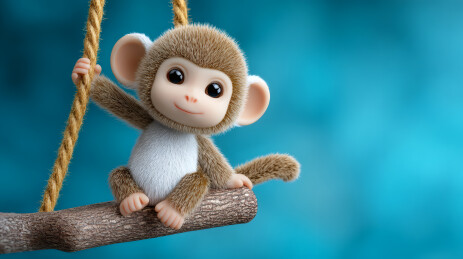 一只可爱的卡通猴子在荡秋千