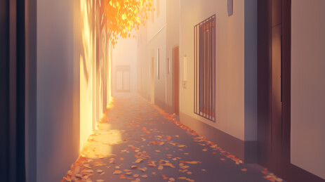 秋晨雾中的小巷