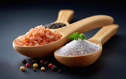 木勺里盛放着粗盐和胡椒