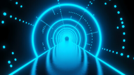 蓝色荧光灯组成未来隧道