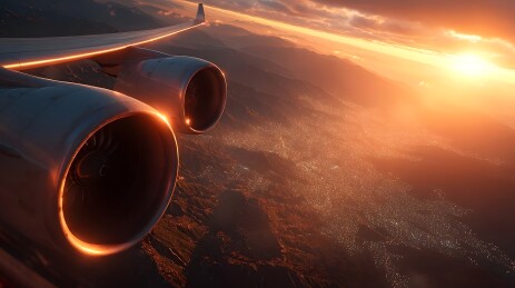 飞机引擎日落飞行