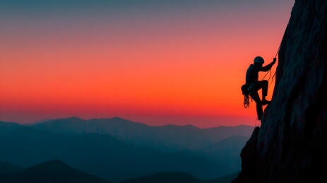 攀岩者日落剪影