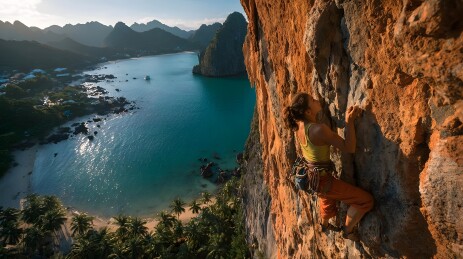 攀岩俯瞰海岸线