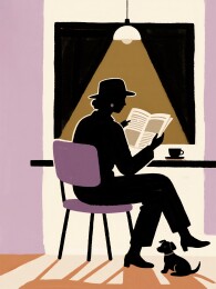 室内人物阅读报纸狗狗陪伴