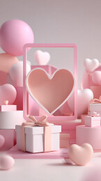 情人节粉色心形礼物场景布置