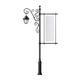 装饰性黑色街灯与空白招牌