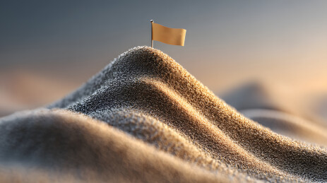 沙漠沙丘上的一面旗帜极简3D插画