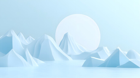 北极冰雪山脉与满月夜景