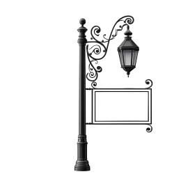 装饰性黑色街灯与空广告牌