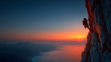 悬崖攀岩日落