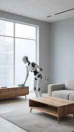 一个高度仿生机器人正在清洁家具