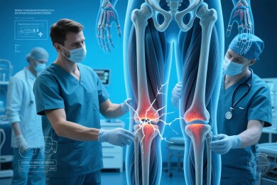 医疗团队分析人体骨骼模型