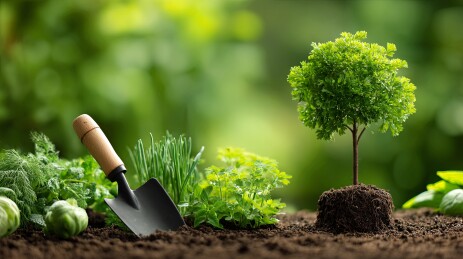 园艺中的绿色植物与园艺铲