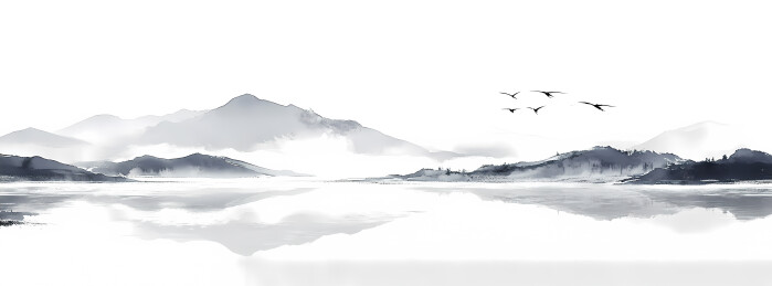 朦胧山湖美景