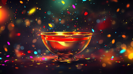 黑色背景下的红色奖杯特写镜头