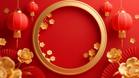 红色背景的金色圆形花饰