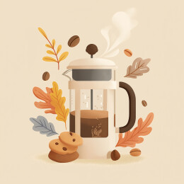 扁平风咖啡器具插画装饰画背景素材