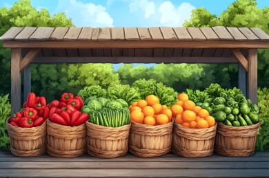 农贸市场摊位上的五彩蔬菜