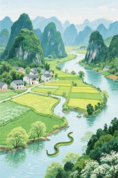 山水田园风景插画