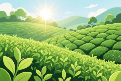 田园茶山风景插画