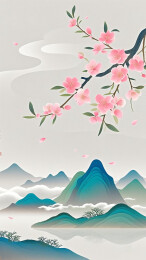 国风桃花山峦海报背景