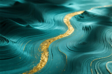 岩彩手绘山水插画