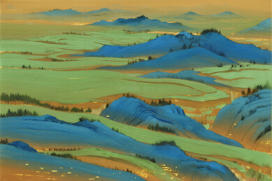 岩彩手绘山水插画