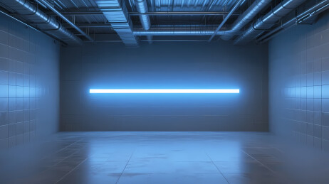 蓝色荧光灯与瓷砖墙