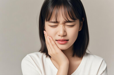 女孩牙齿疼痛的难受表情