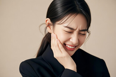 女孩牙齿疼痛的难受表情