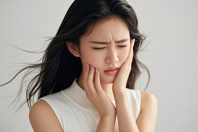 女孩牙齿疼痛的难受表情