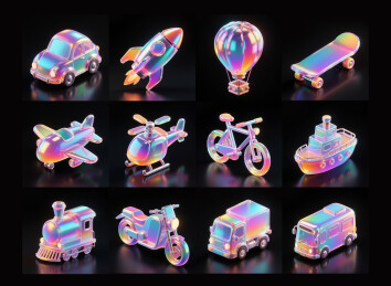 炫彩玻璃质感的交通工具图标