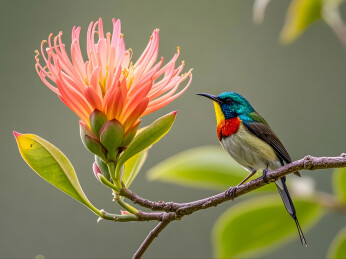 彩雀花间栖息图