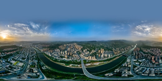 中国四川省巴中市720度全景高楼大厦建筑