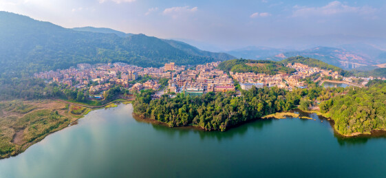 中国云南普洱西盟县勐梭龙潭航拍风光