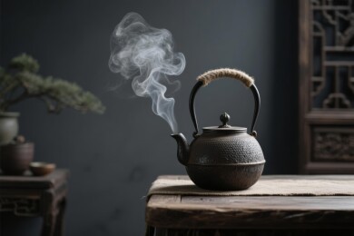 铁壶冒烟中式煮茶场景