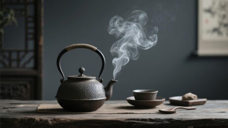 铁壶冒烟中式煮茶场景