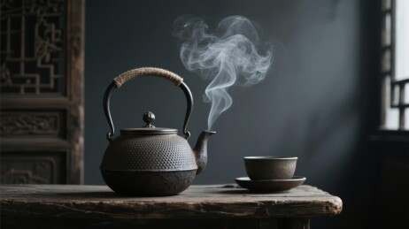 铁壶冒烟中式煮茶场景