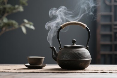 铁壶冒烟中式煮茶场景