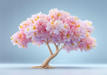 一颗粉红色卡通花树