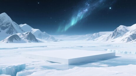 极地冰川梦幻极光自然场景