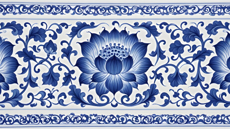 青花牡丹长条传统图案